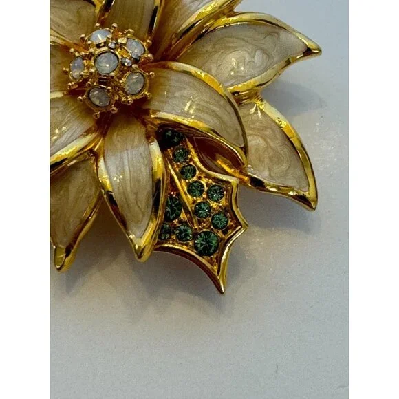 Nolan Miller Poinsettia Christmas Brooch Pin Enamel Rhinestones Fashion Jewelry - Picture 7 of 9